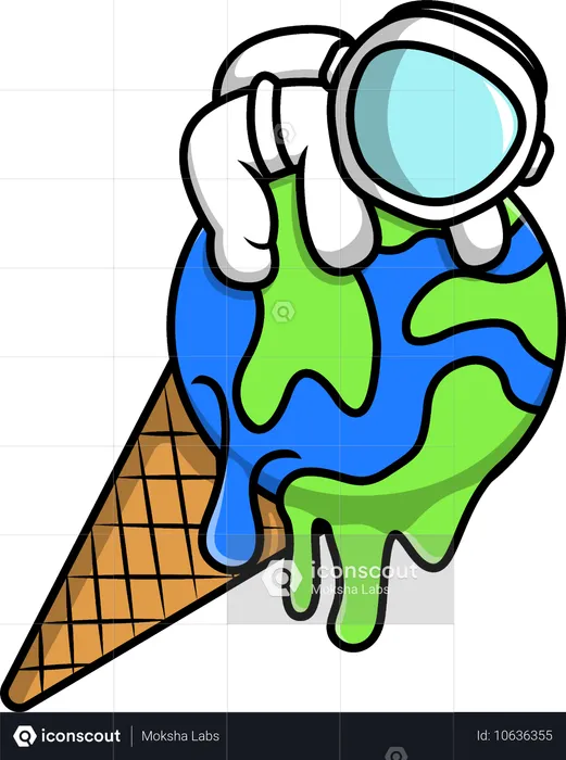 Astronauta en helado derretido por goteo en la Tierra  Ilustración