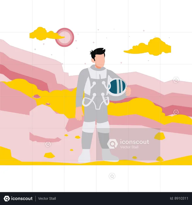 Astronauta sosteniendo su casco  Ilustración