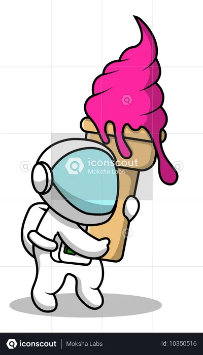 Astronauta sosteniendo un helado grande  Ilustración