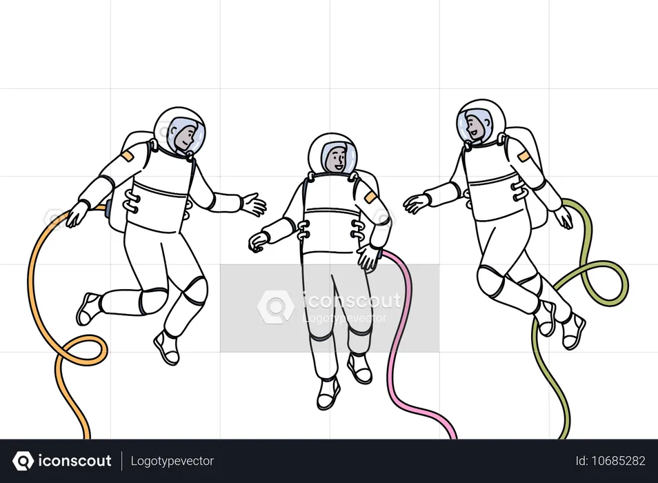 Astronautas participando en investigaciones espaciales  Ilustración