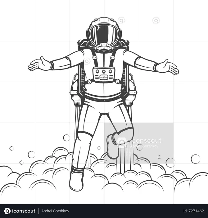 Astronaute avec jetpack avec cosmonaute volant avec jetpack  Illustration