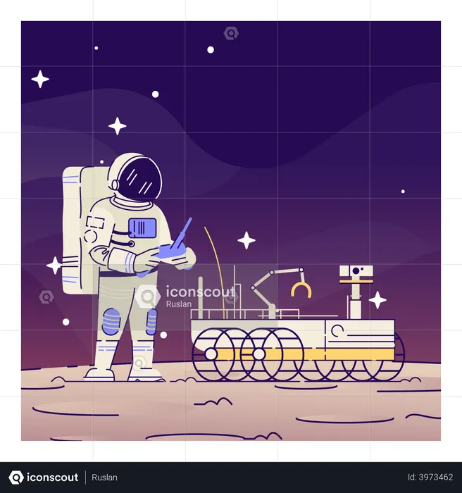 Astronaute avec rover lunaire  Illustration