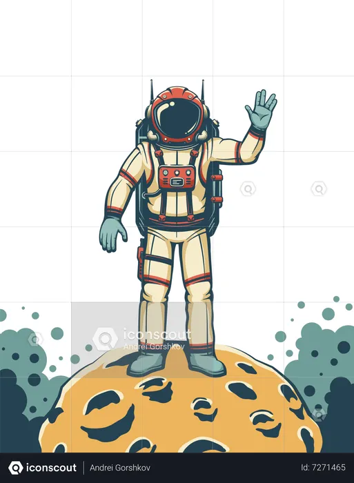 Spaceman en combinaison spatiale rouge sur la Lune  Illustration