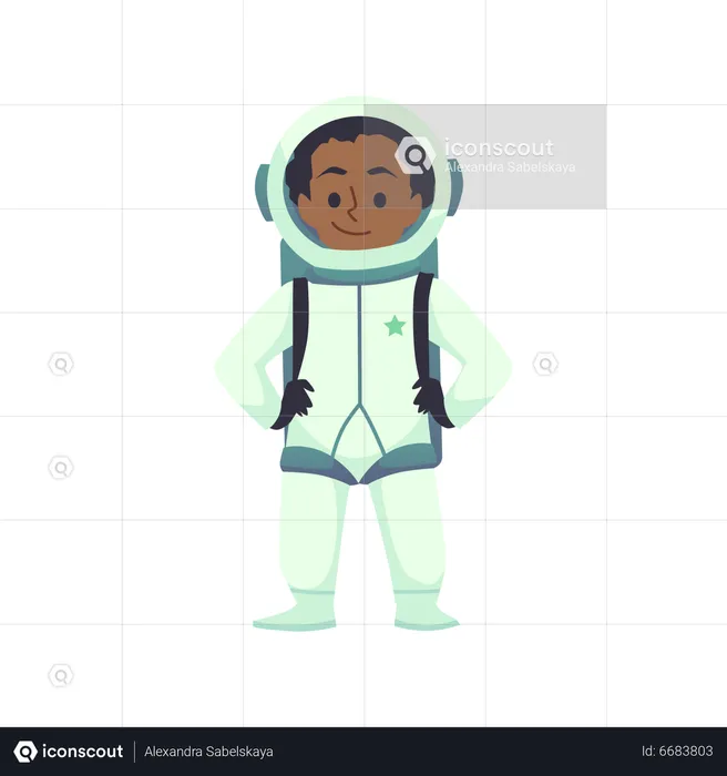 Personnage de dessin animé d'enfant africain astronaute en combinaison spatiale  Illustration