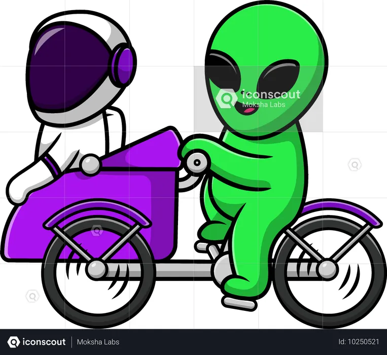 Astronaute et extraterrestre chevauchant  Illustration