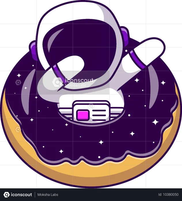 Un astronaute tamponne dans un beignet dans l'espace  Illustration