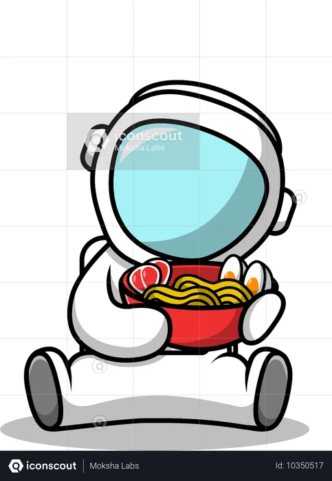 Un astronaute tenant un bol de nouilles ramen  Illustration