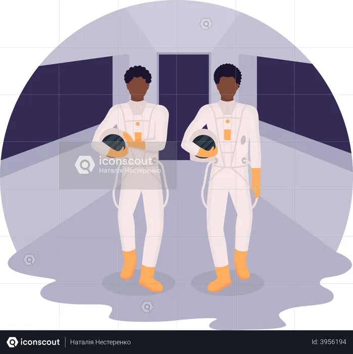 Astronauts entering spaceship  Illustration