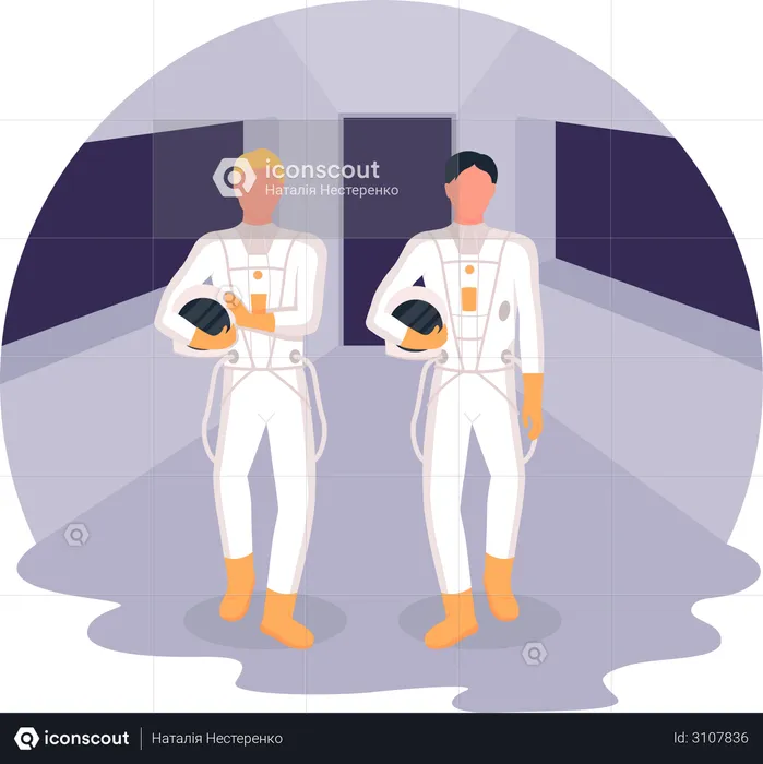 Astronauts heading to spaceship  Illustration