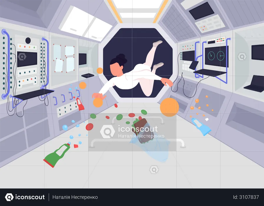 Astronauts inside space station  Illustration