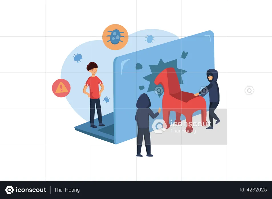 Ataque de caballo de Troya informático  Ilustración