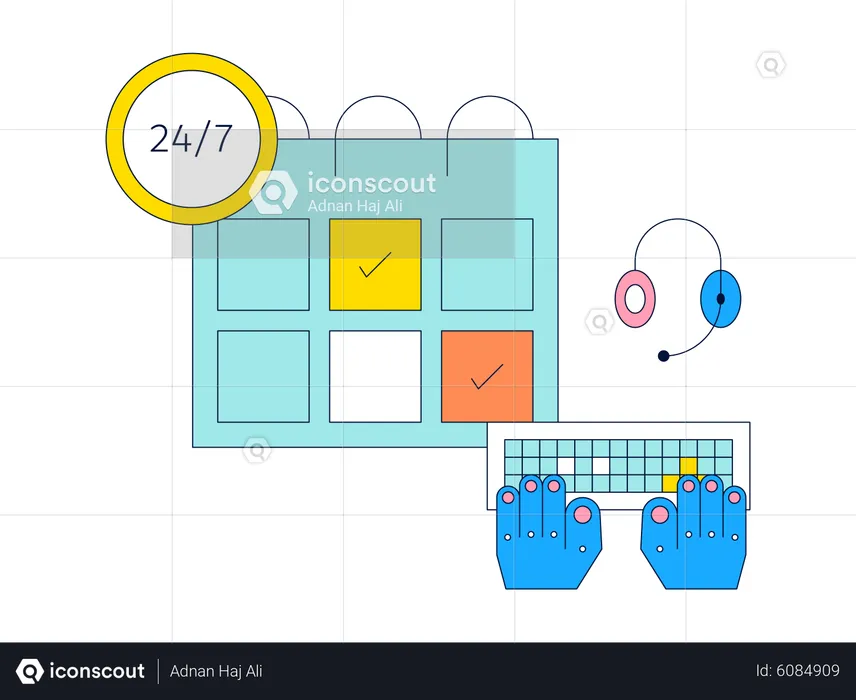 Atendimento ao cliente 24 horas por dia, 7 dias por semana  Ilustração
