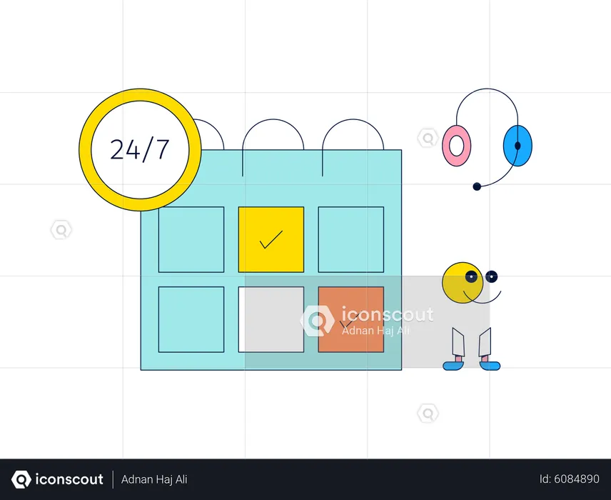 Atendimento ao cliente 24 horas por dia, 7 dias por semana  Ilustração