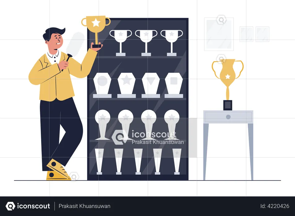 Un athlète champion du monde a remporté des trophées  Illustration