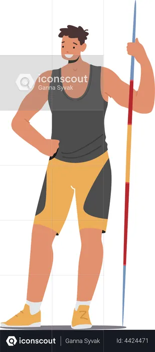 Athlete Posing with Javelin in Hand  Illustration