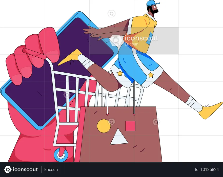 Athlete purchases sportswear from online website  Illustration