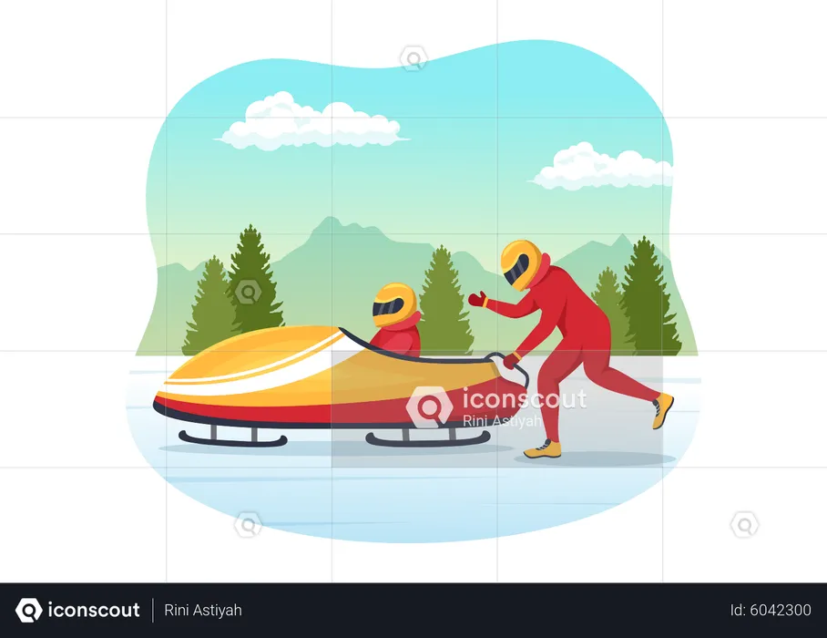 Athlete Riding Sled Bobsleigh  Illustration