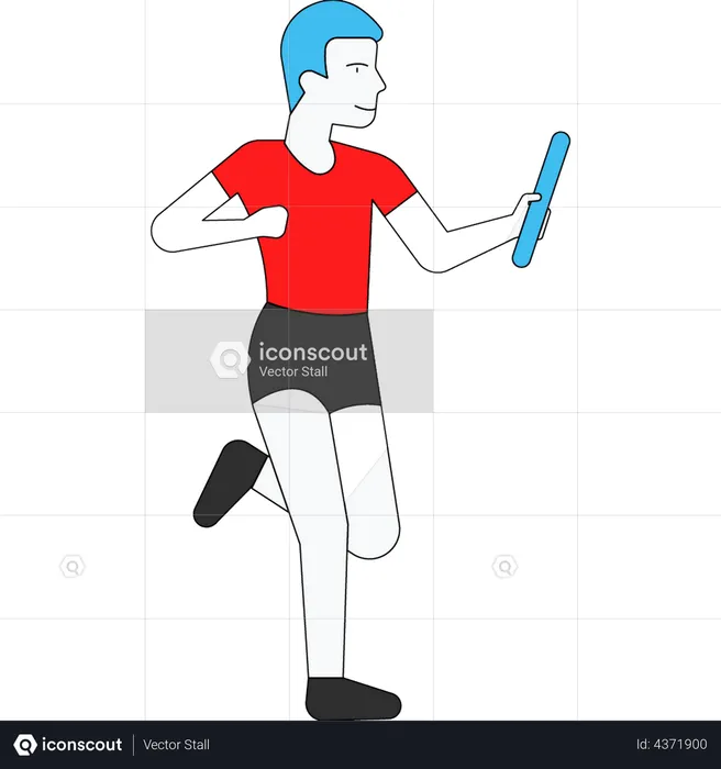 Athlete running and passing the stick  Illustration