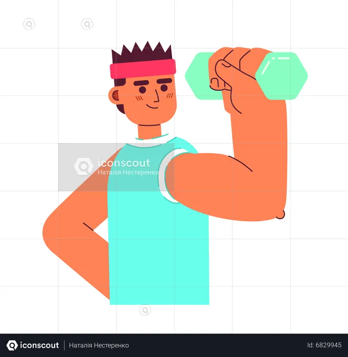 Athlete with headband lifting weight  Illustration