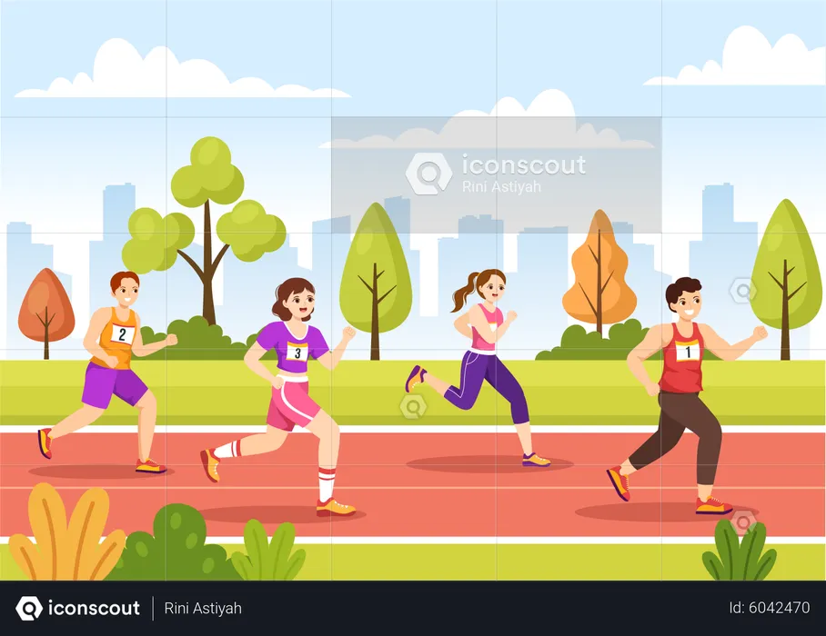 Athletes running in Marathon Race  Illustration