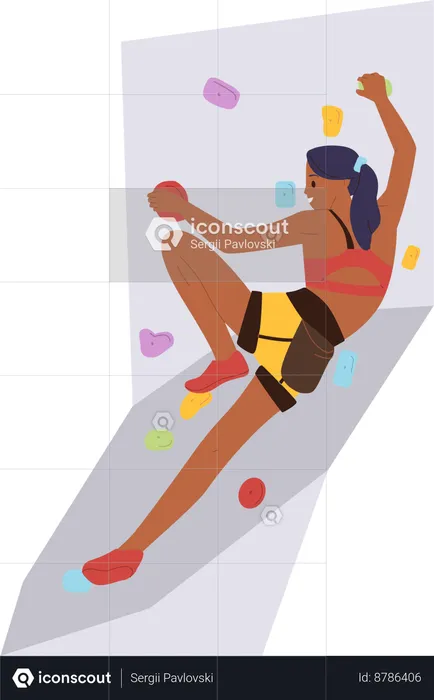 Athletic woman climber training on artificial rock wall  Illustration