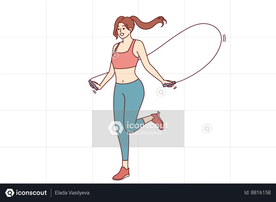 Athletic woman is jumping on skipping rope  Illustration