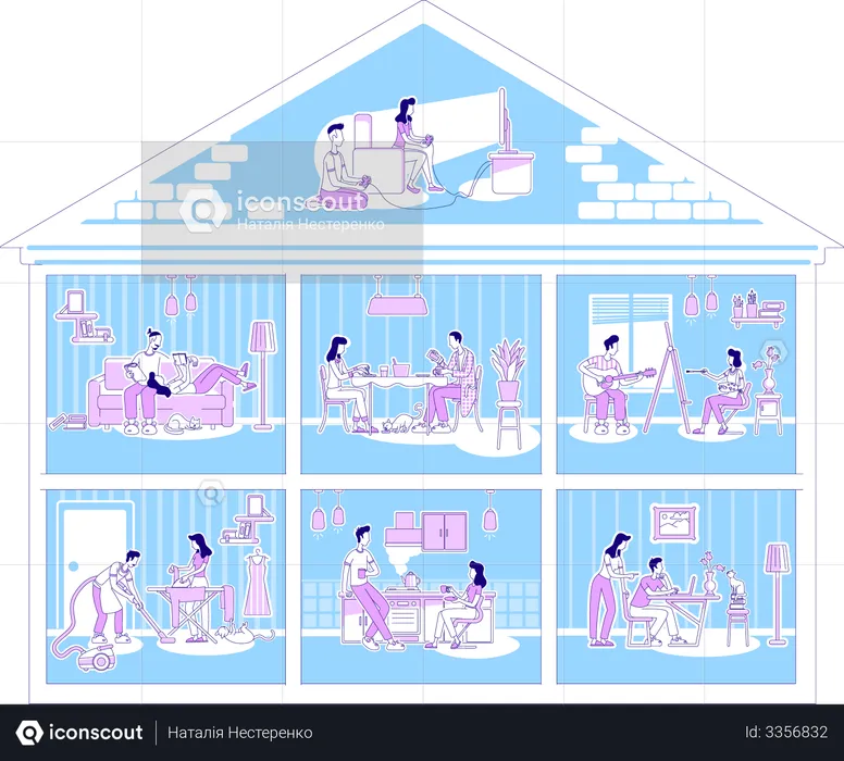 Atividades familiares em apartamentos  Ilustração