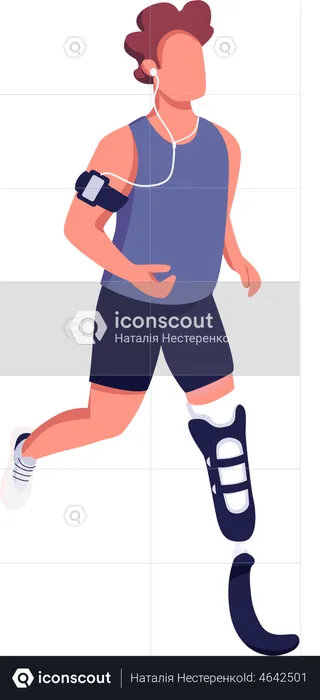 Atleta correndo com perna protética  Ilustração