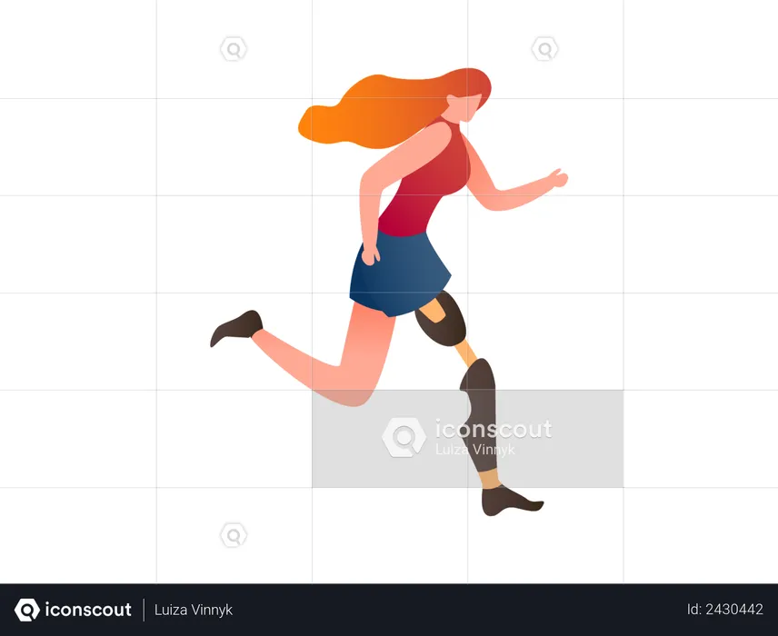 Atleta femenina corriendo con pierna artificial  Ilustración