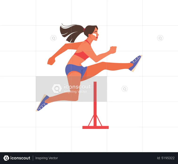 Atleta feminina saltando sobre obstáculo  Ilustração