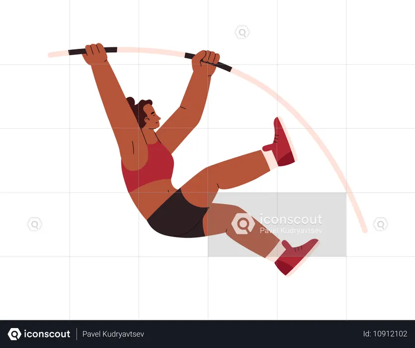 Atleta feminina saltando usando vara  Ilustração