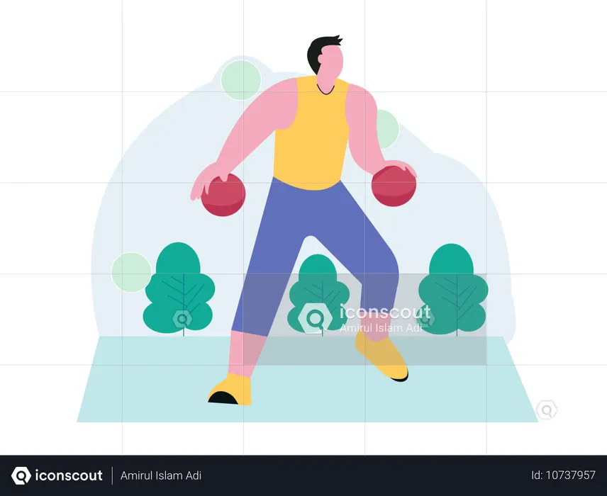 Atleta jugando baloncesto en un torneo  Ilustración