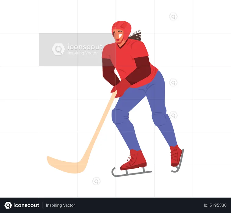 Atleta femenina jugando hockey sobre hielo  Ilustración