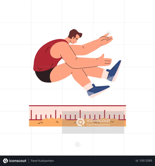 Atleta masculino en pose de salto de longitud  Ilustración