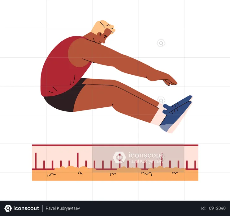 Atleta masculino en pose de salto de longitud  Ilustración