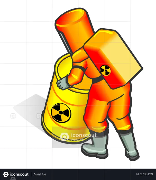 Atomarbeiter bewegt radioaktives Fass  Illustration