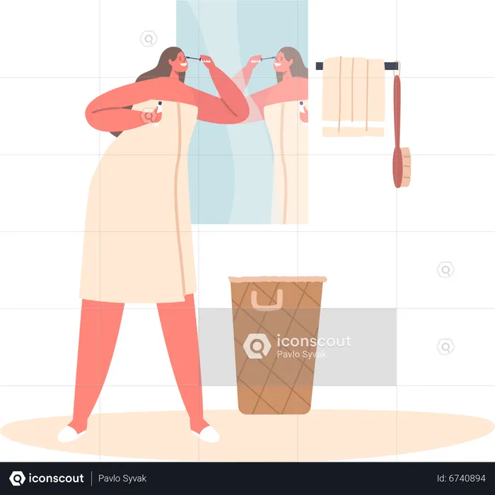 Attractive Woman Wrapped in Bath Towel Applying Cosmetics  Illustration
