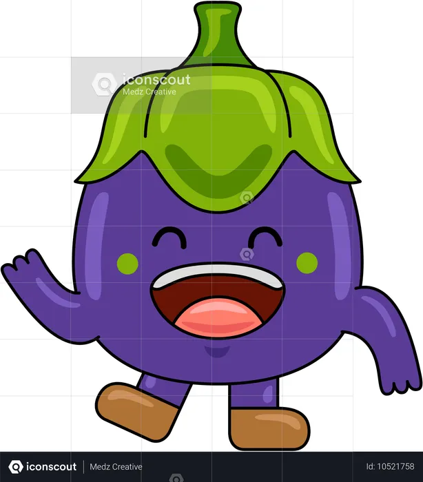 Aubergine Mascot waiving hand  Illustration