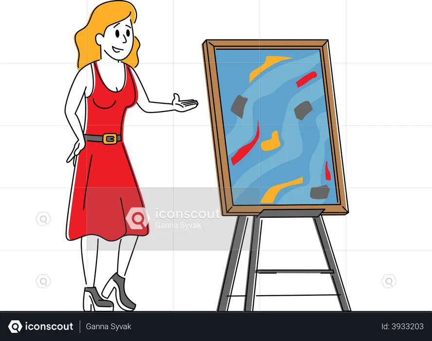 Auctioneer Female Offer Masterpiece Picture for Auction Bidding  Illustration