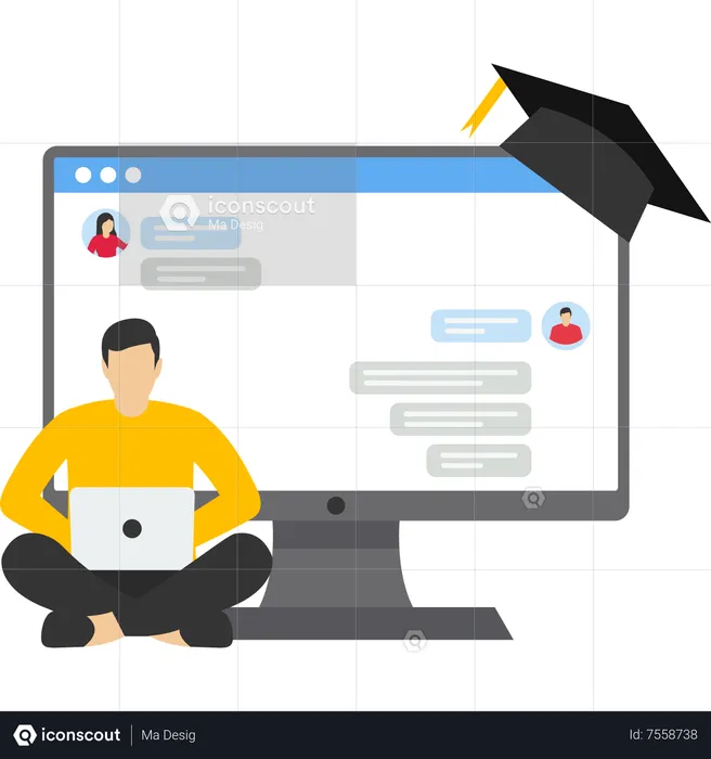 Aula on-line de aula remota, ensino virtual por teleconferência Zoom no laptop  Ilustração