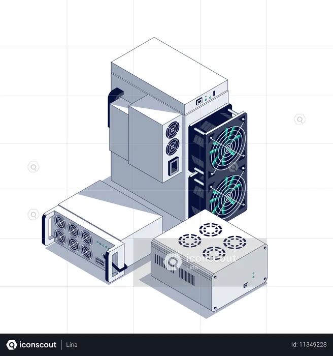 Ausrüstung und Hardware zum Mining von Kryptowährungen  Illustration