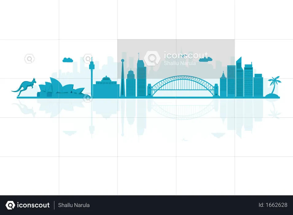 Australia Skyline in blue silhouette  Illustration