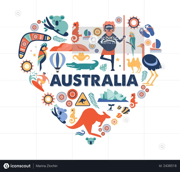Australian culture pattern in heart shape  Illustration