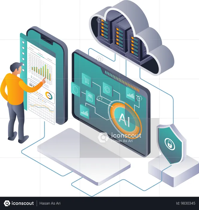 Auswirkungen der Datenanalyse auf die digitale Transformation von Unternehmen  Illustration