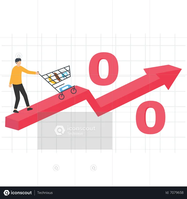 Lebensmittelpreisinflation, Auswirkungen auf das Wirtschaftswachstum, Lebensmittelpreise steigen, Preise für Rohstoffe und Konsumgüter stiegen aufgrund der steigenden Inflation  Illustration