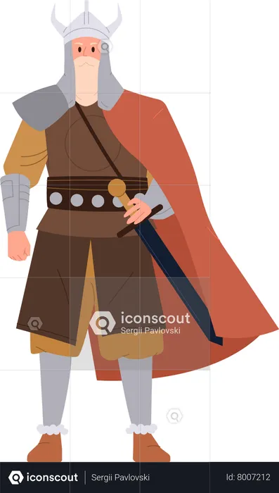 Authentic nordic barbaric viking wearing horned helmet  Illustration
