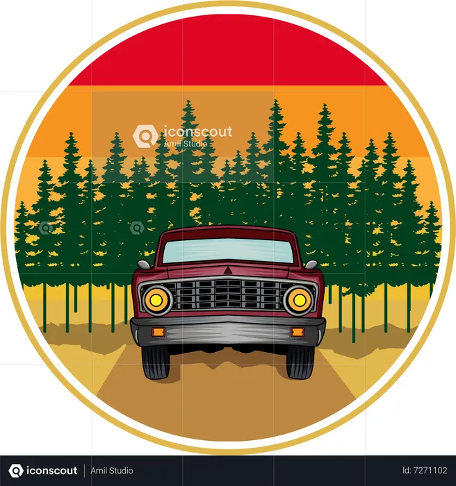 Auto im Wald  Illustration