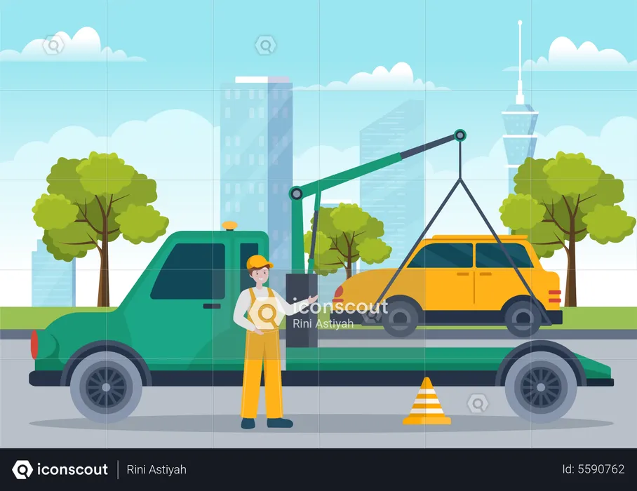 Auto Towing Car Using Truck with Roadside Assistance Service  Illustration