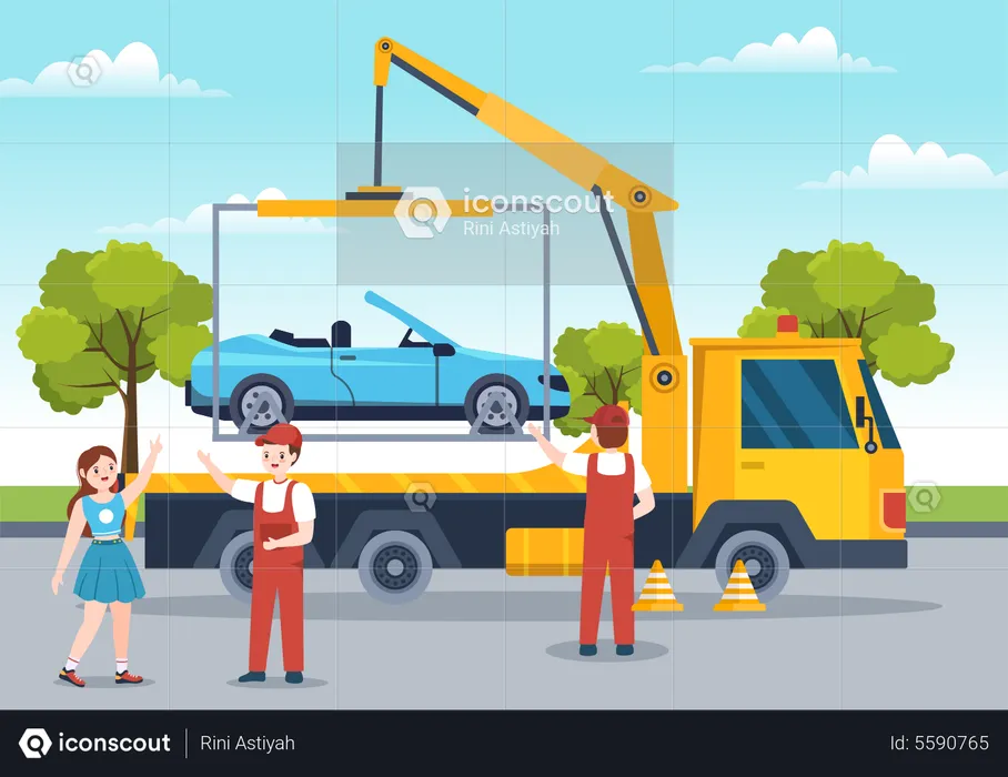 Auto Towing Car Using Truck with Roadside Assistance Service  Illustration
