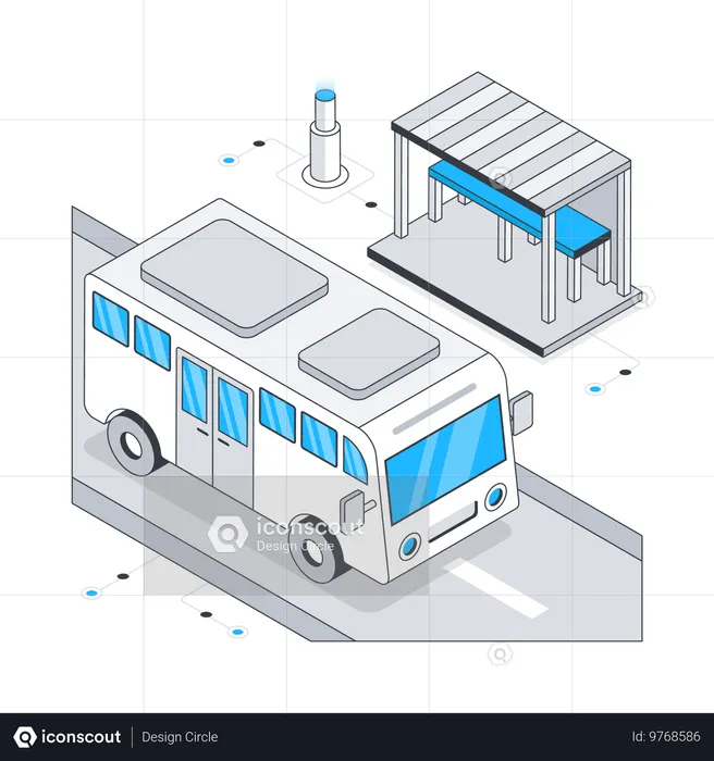 Autobús en la parada de autobús  Ilustración